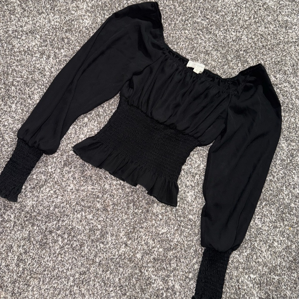 Chic Black Smocked Women's Blouse